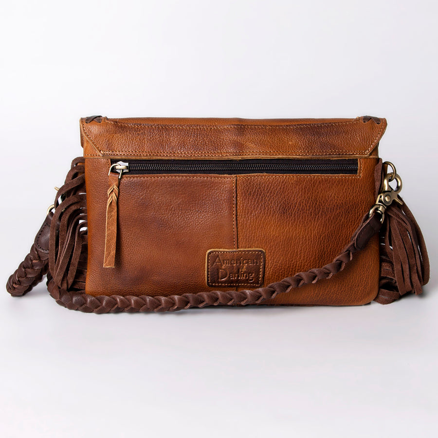 American Darling Envelope Western Genuine Leather Handcrafted Purse with Fringes and Braided Detail