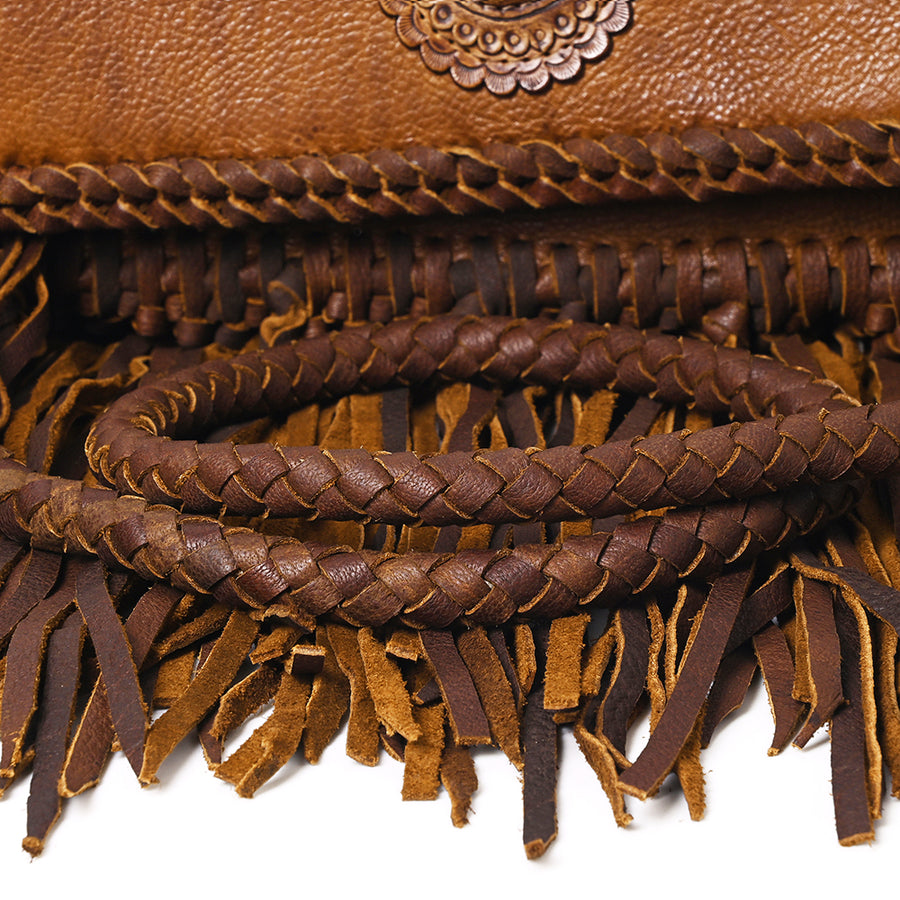 American Darling Wallet Western Genuine Leather Handcrafted Purse with Fringes, Braided Strap and Turquoise Stone
