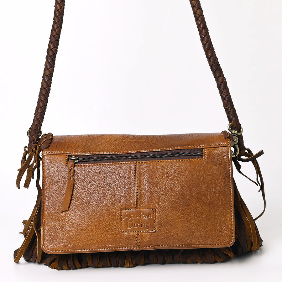 American Darling Wallet Western Genuine Leather Handcrafted Purse with Fringes, Braided Strap and Turquoise Stone