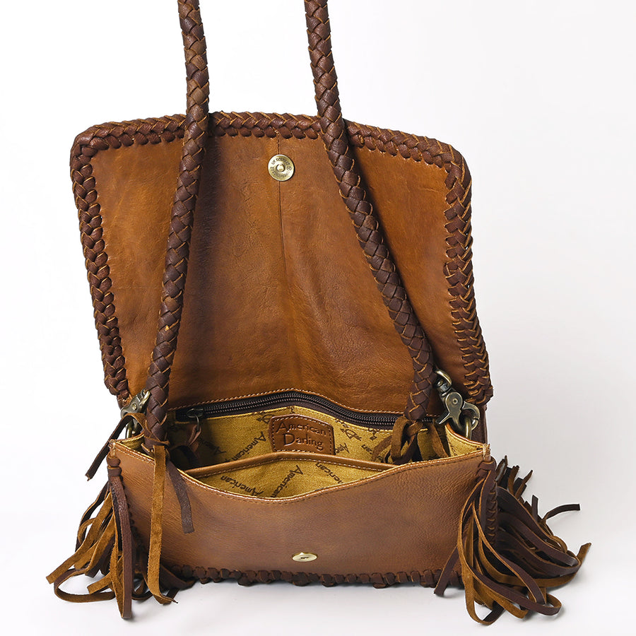 American Darling Wallet Western Genuine Leather Handcrafted Purse with Fringes, Braided Strap and Turquoise Stone