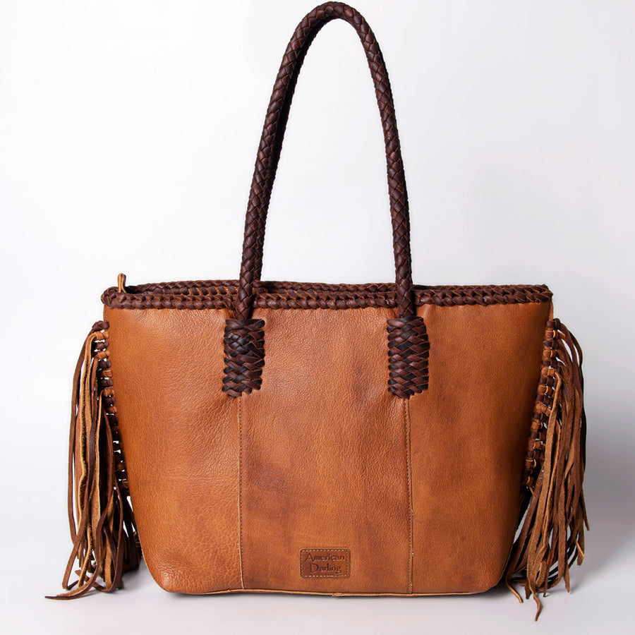 American Darling Tote Bag Western Hair-On Cowhide Genuine Leather Handcrafted Purse with Fringes and Braided Straps