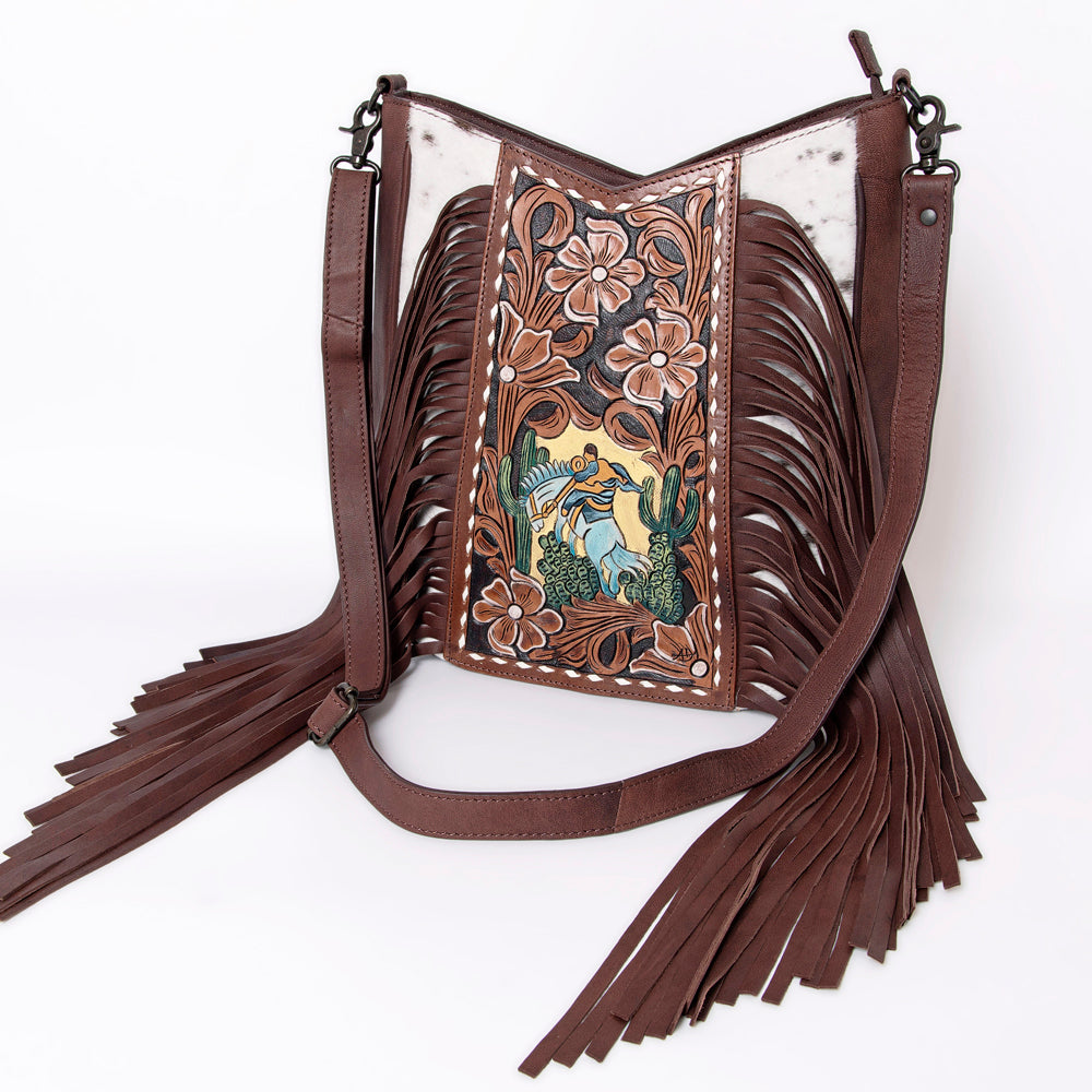 American Darling Large Crossbody Hand Tooled Hair On Genuine Leather Women Bag Western Handbag Purse