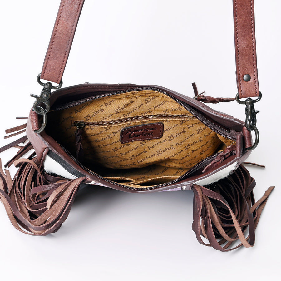 American Darling Large Crossbody Hand Tooled Hair On Genuine Leather Women Bag Western Handbag Purse