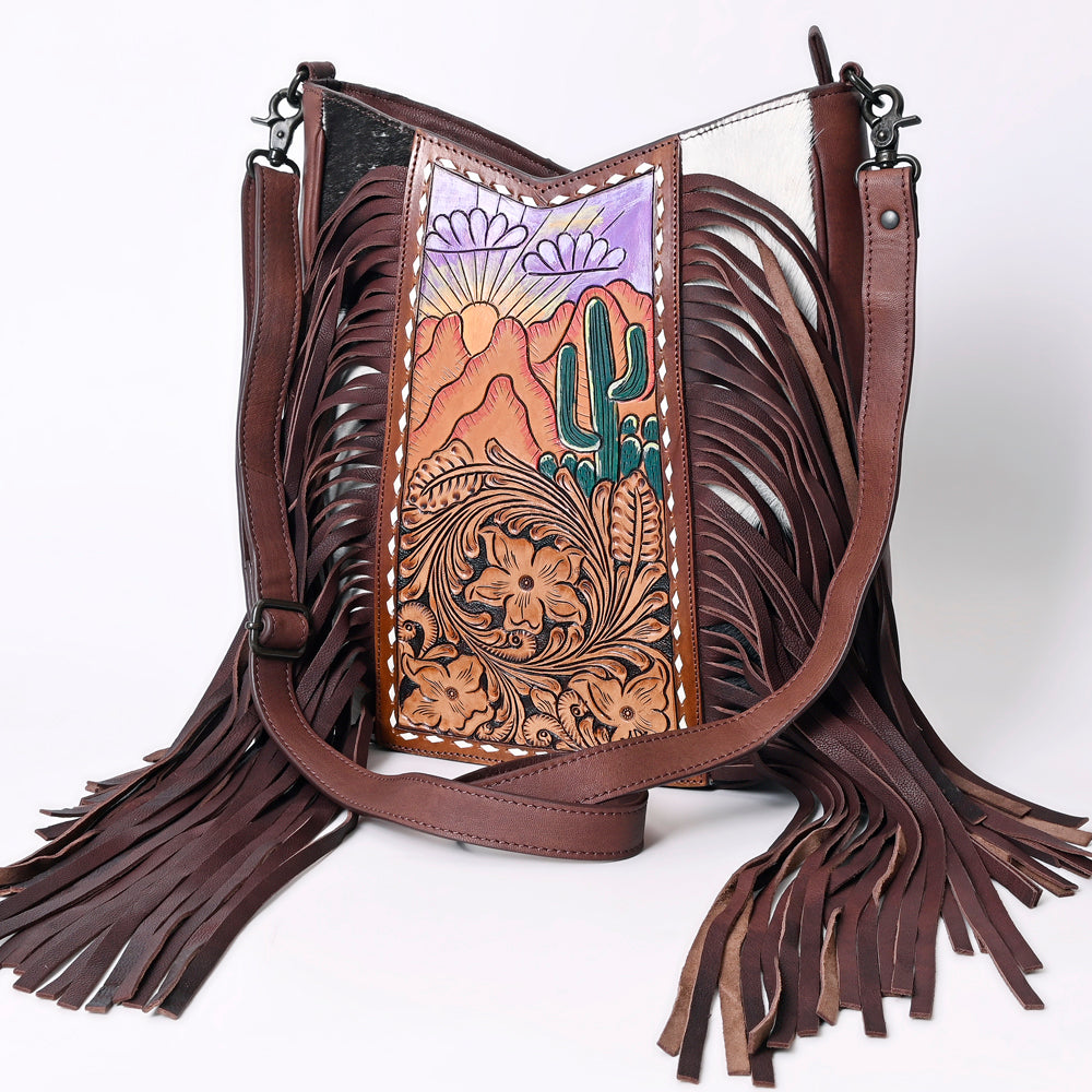 American Darling Large Crossbody Hand Tooled Hair On Genuine Leather Women Bag Western Handbag Purse