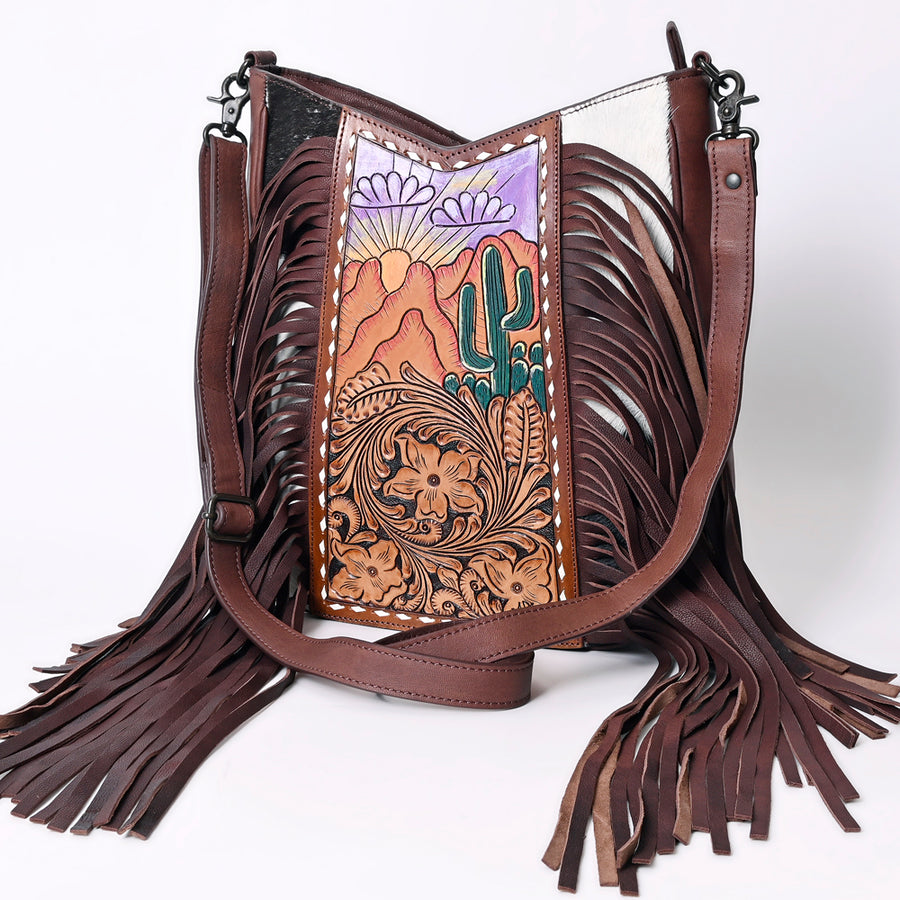 American Darling Messenger Hand Tooled Hair On Genuine Leather Women Bag Western Handbag Purse - Uhorse