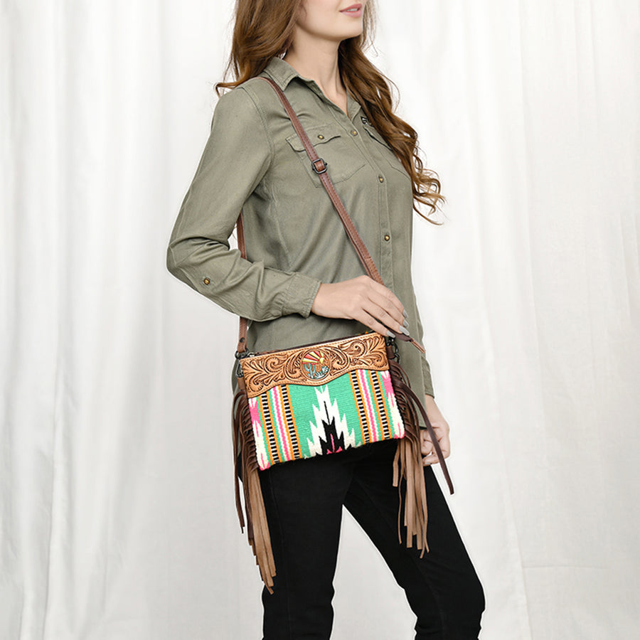 American Darling Cross Body Hand Tooled Saddle Blanket Genuine Leather Western Women Bag Handbag Purse | Crossbody for Cute