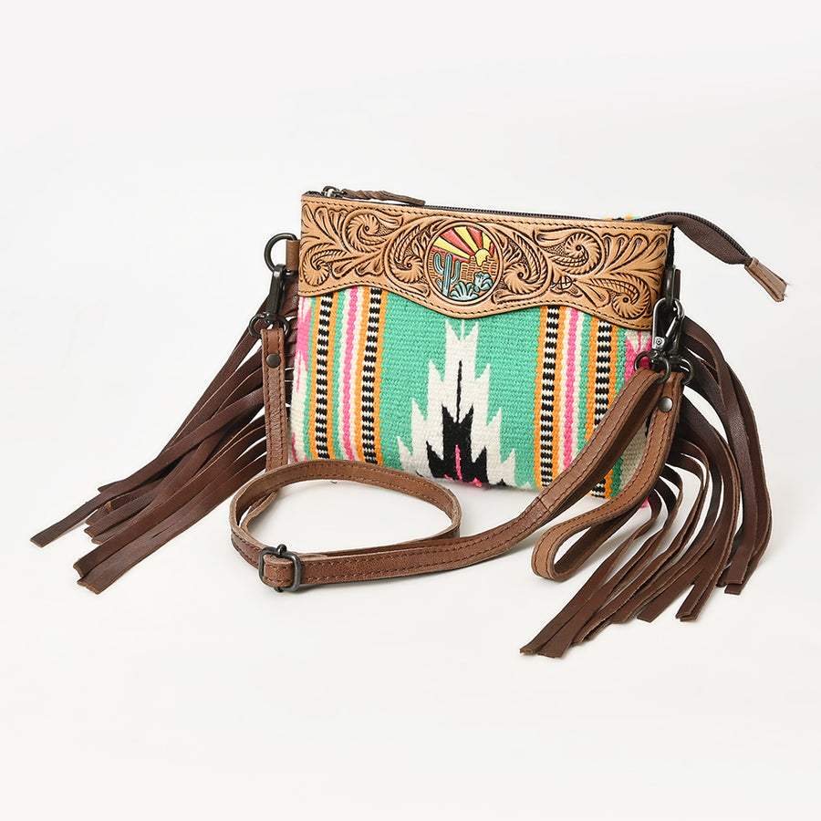 American Darling Crossbody Hand Tooled Saddle Blanket Hair Leather Western Women Bag Handbag Purse Travel Bags - Uhorse