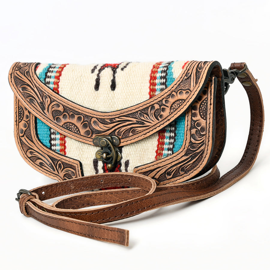 American Darling Western Small Cross body Bag Hand Tooled with Hand-Woven Saddle Blanket - Uhorse