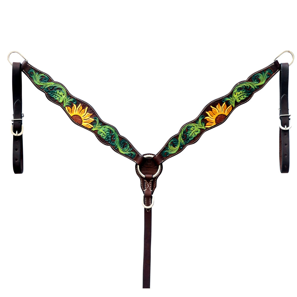 Bar H Equine Horse Genuine Leather Floral Design Hand Painted Tack Set Brown