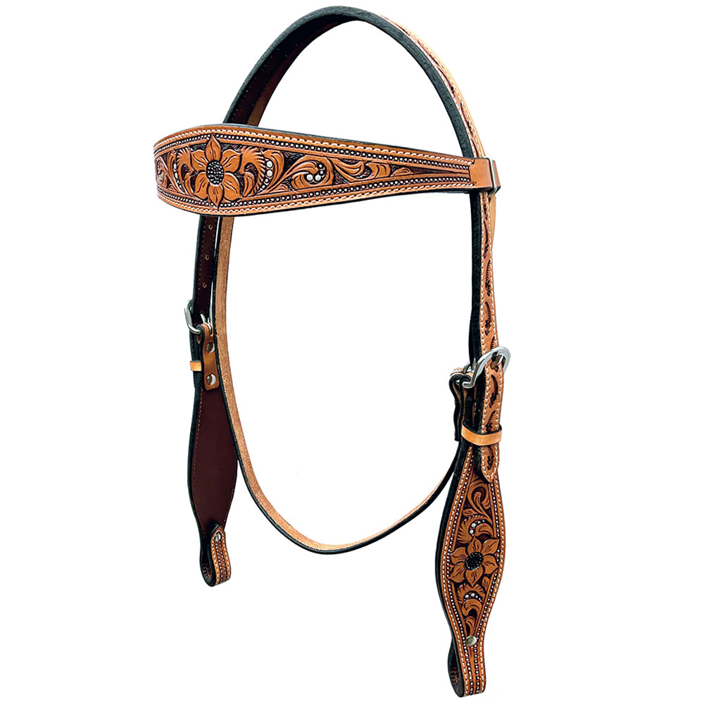 Bar H Equine Genuine Western American Leather Horse Premium Headstall & Breast Collar Set