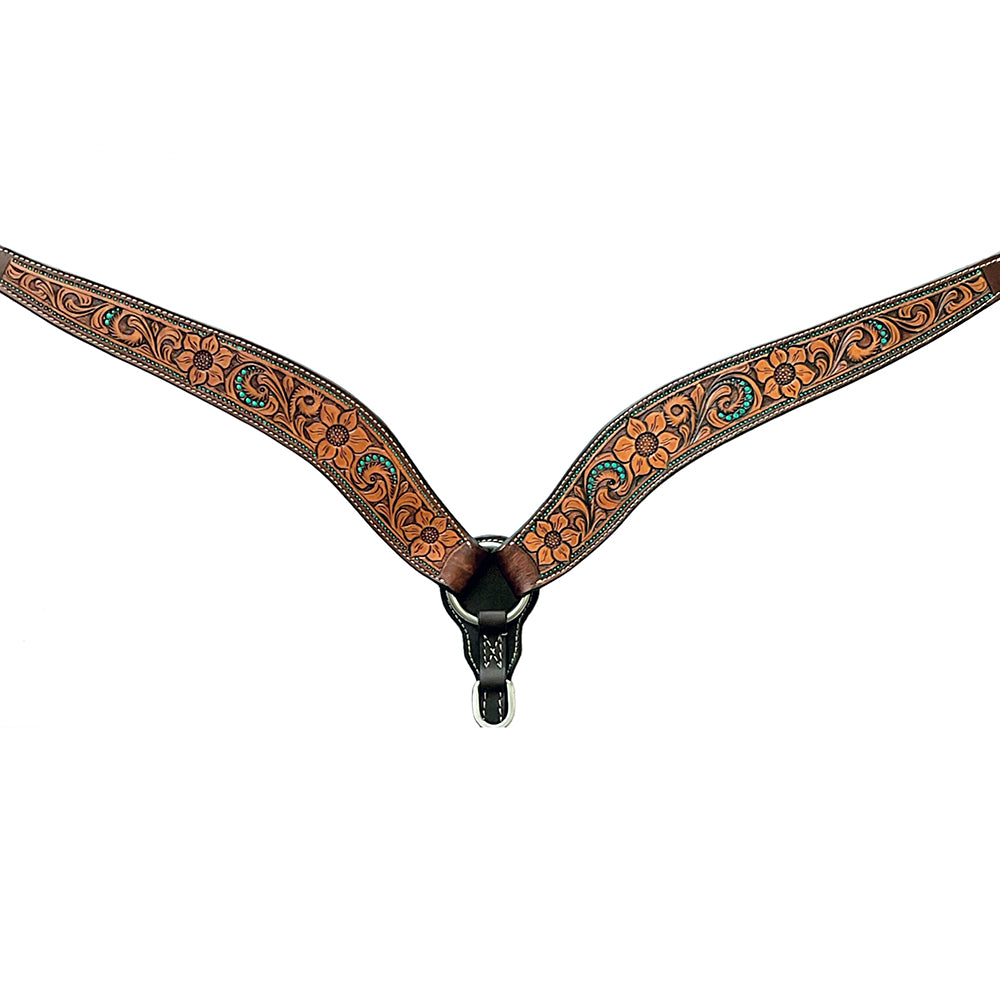 Bar H Equine Genuine Western American Leather Horse Premium Headstall & Breast Collar Set
