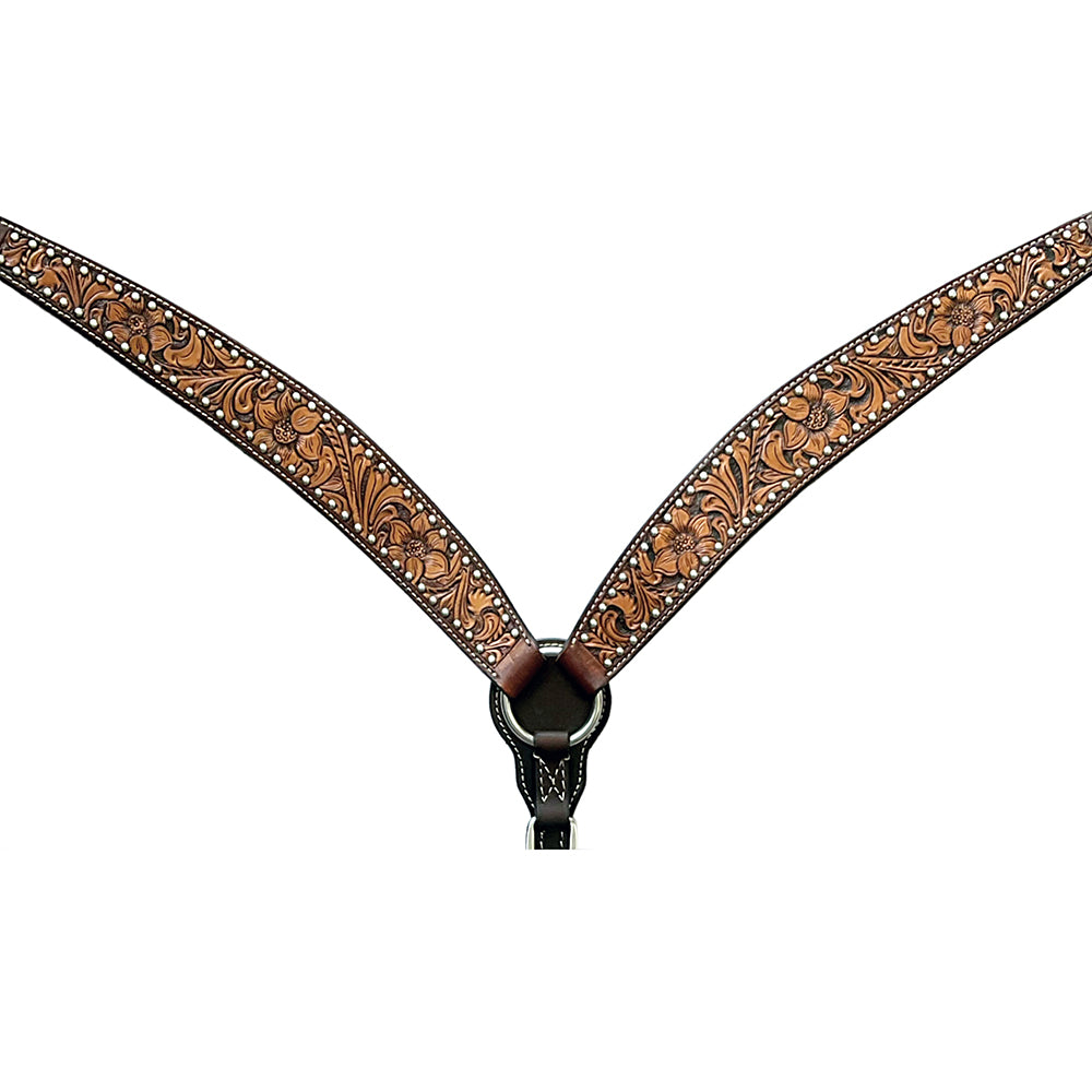 Bar H Equine Genuine Western American Leather Horse Premium Headstall & Breast Collar Set