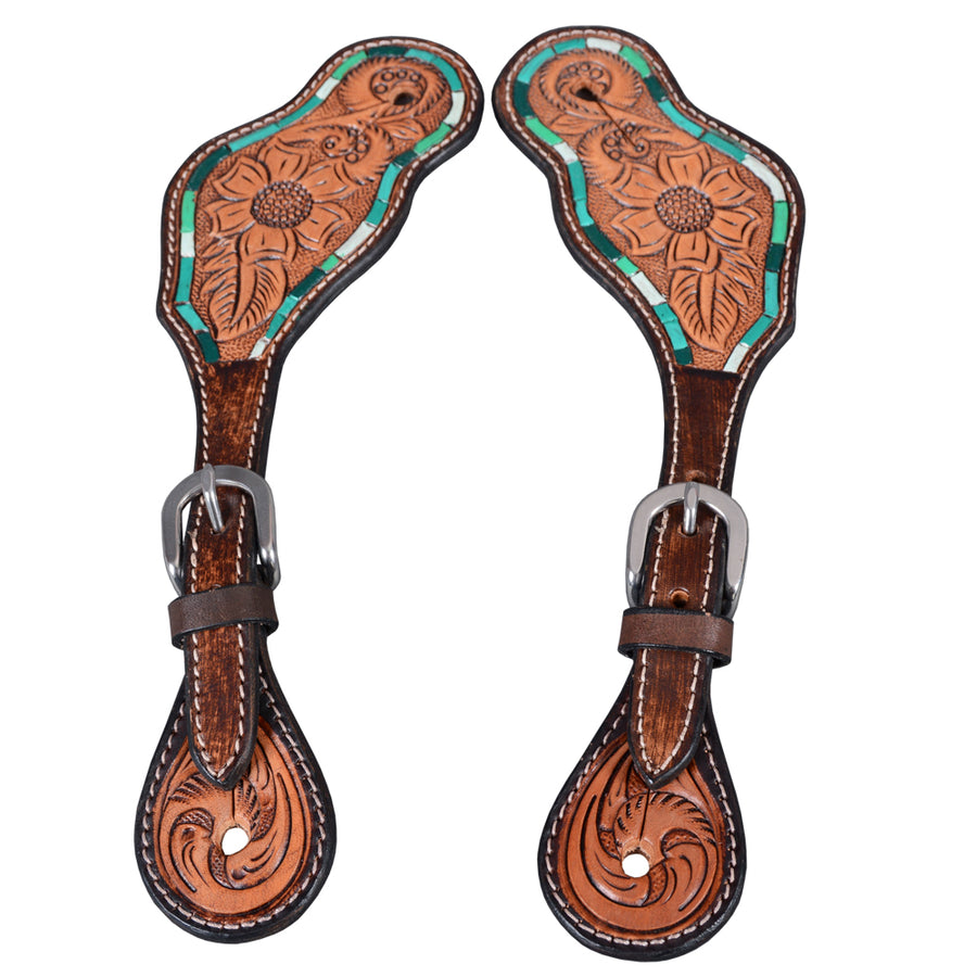 Bar H Equine Horse Riding Western Leather Spurs Straps for Adults women's - Uhorse