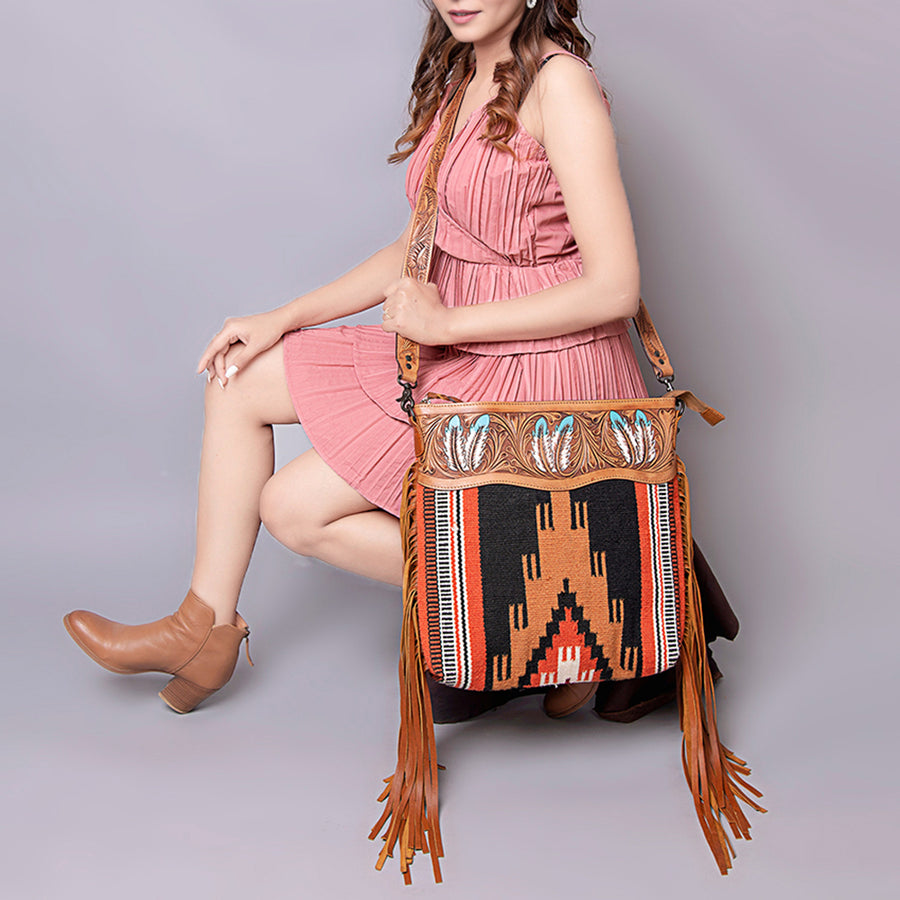 American Darling Small Crossbody Hand Tooled Saddle Blanket Genuine Leather Western Women Bag Handbag Purse | for Cute