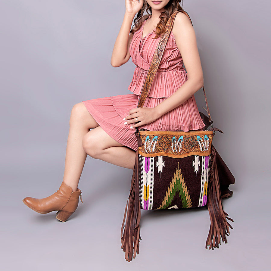 American Darling Crossbody Hand Tooled Saddle Blanket Genuine Leather Western Women Bag Handbag Purse | for Cute