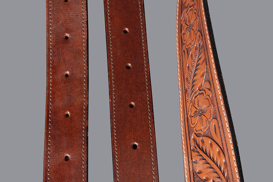 Comfytack Horse Saddle Flank Cinch Girth Handtooled Leather Billets Brown
