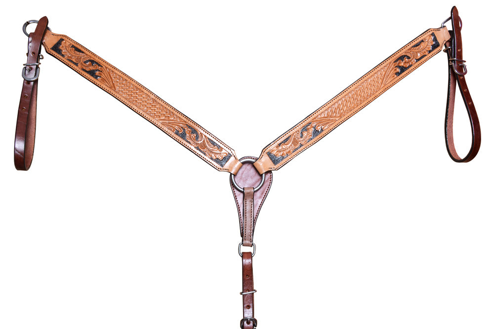 COMFYTACK By Hilason Western Horse Leather Breast Collar Headstall Set Side Buck Stitch Tan