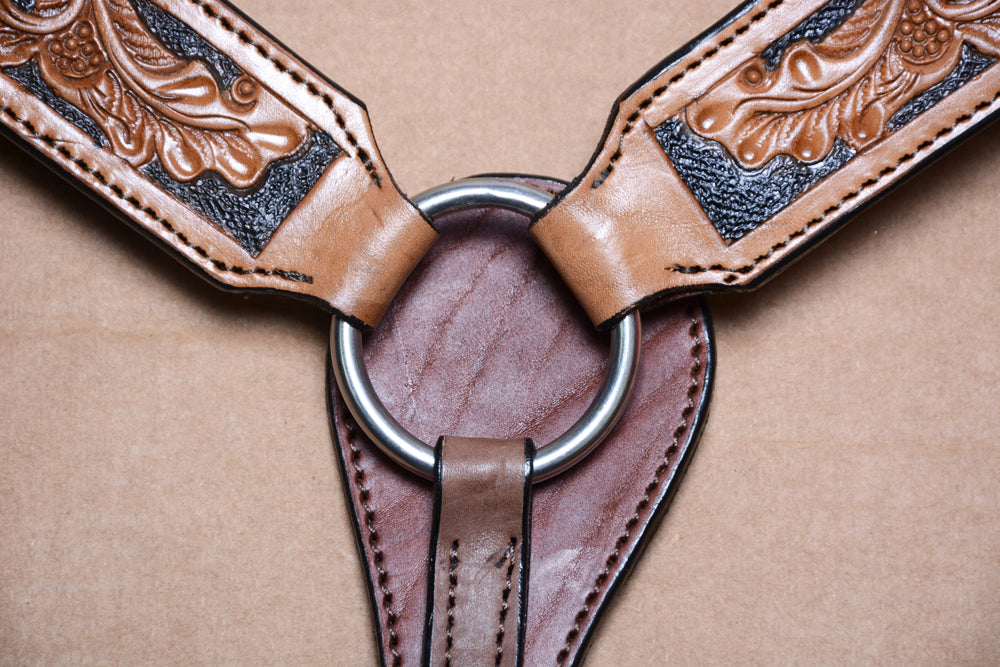 COMFYTACK By Hilason Western Horse Leather Breast Collar Headstall Set Side Buck Stitch Tan