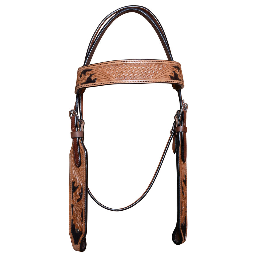 COMFYTACK Western Horse Leather Basketweave Headstall Tan - Uhorse