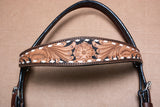 COMFYTACK By Hilason Western Horse Leather Breast Collar Headstall Set Side Buck Stitch Tan With Black Inlay