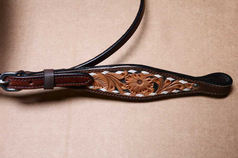 COMFYTACK By Hilason Western Horse Leather Breast Collar Headstall Set Side Buck Stitch Tan With Black Inlay