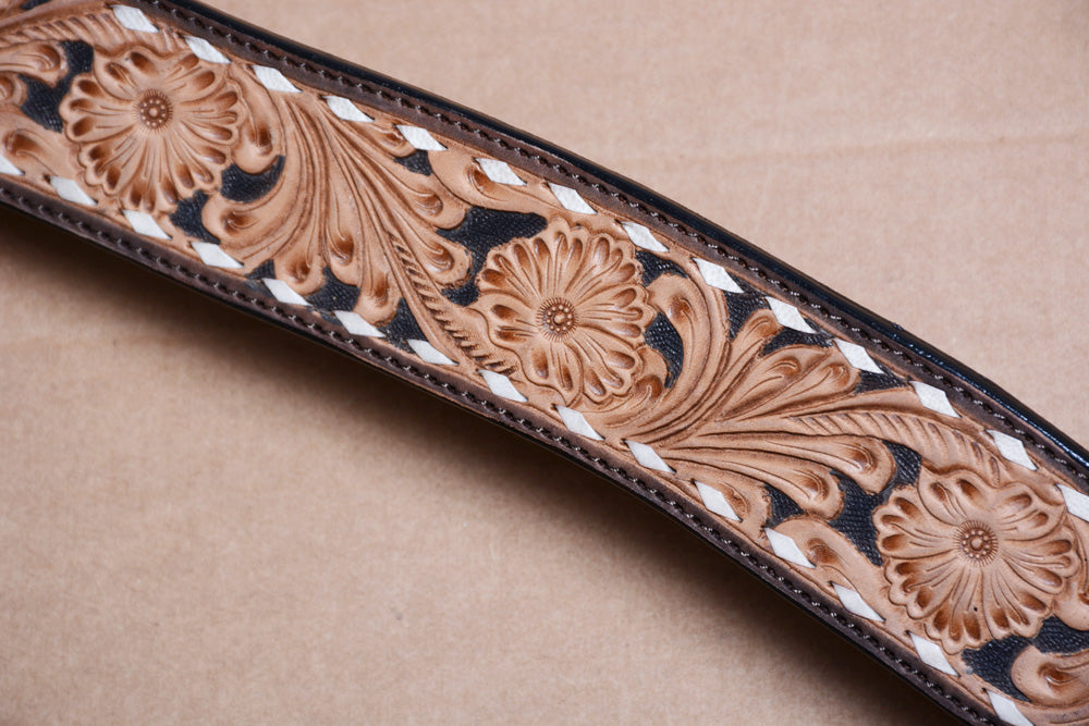 COMFYTACK By Hilason Western Horse Leather Breast Collar Headstall Set Side Buck Stitch Tan With Black Inlay