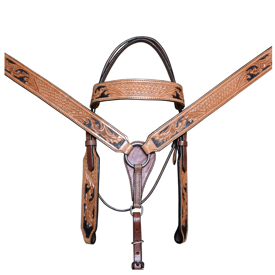 COMFYTACK Western Horse Leather Basketweave Breast Collar Headstall Set Tan - Uhorse