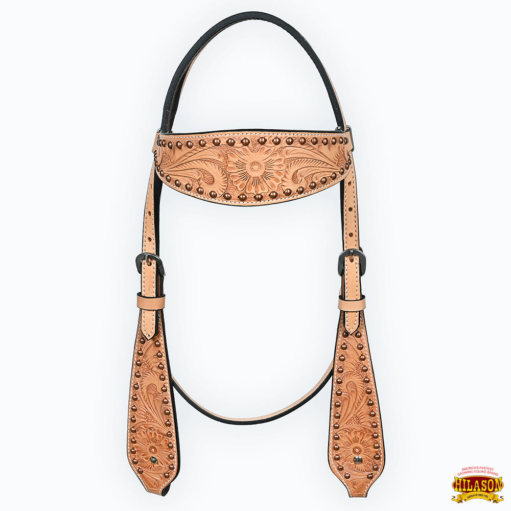 HILASON Western Horse Headstall & Breast Collar American Leather Floral Tan