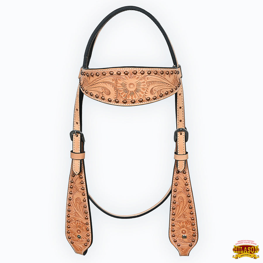 HILASON Western Horse Headstall & Breast Collar American Leather Floral Tan