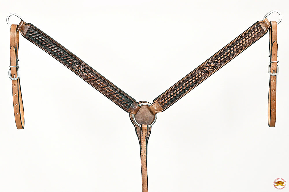 HILASON Western Horse Genuine American Leather Headstall & Breast Collar Set Brown