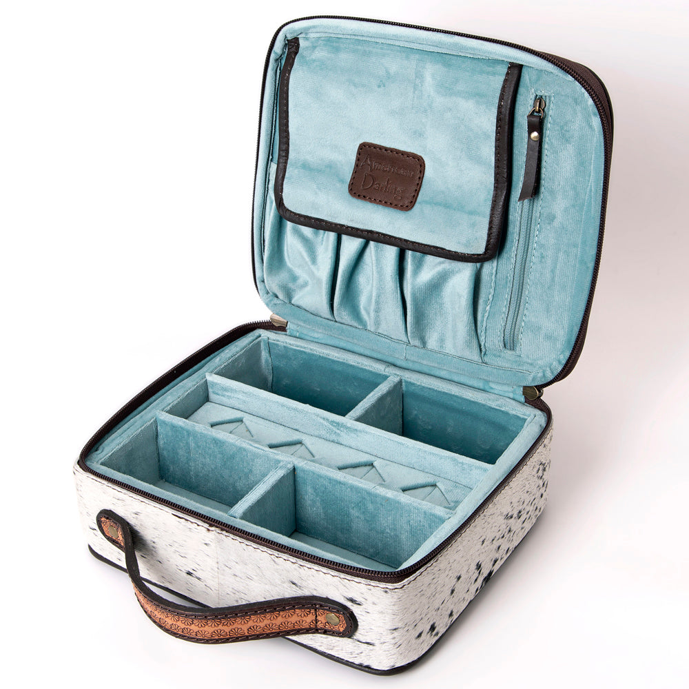 American Darling Jewelry Case Hand Tooled Hair-On Genuine Leather Women Bag Western Handbag Purse | Organizer for Travel