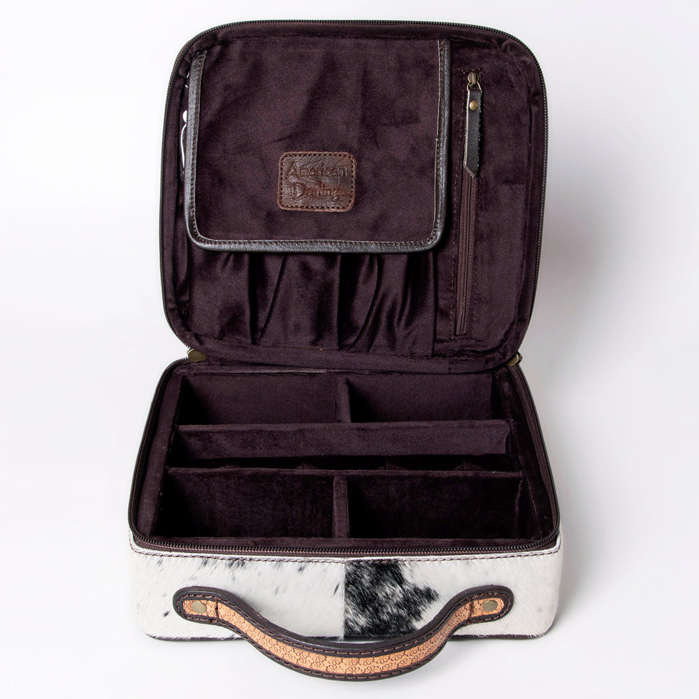 American Darling Jewelry Case Hand Tooled Hair-On Genuine Leather Women Bag Western Handbag Purse | Organizer for Travel