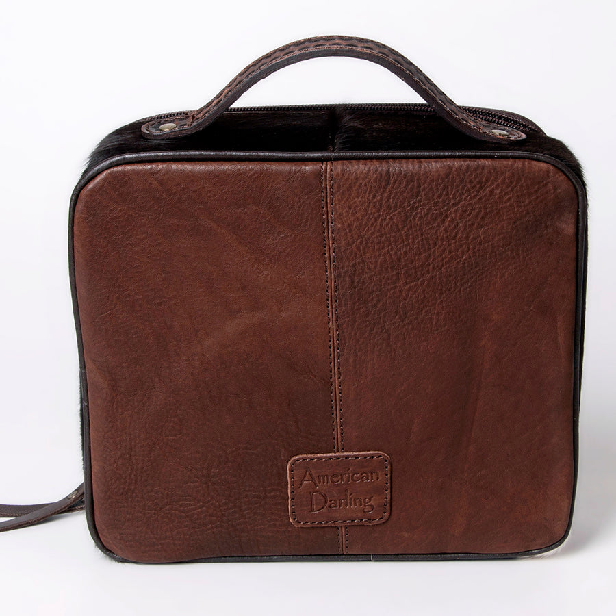 American Darling Jewelry Case for Women - Hair-On Cowhide, Hand Tooled Floral Carved Genuine Leather Travel Organizer