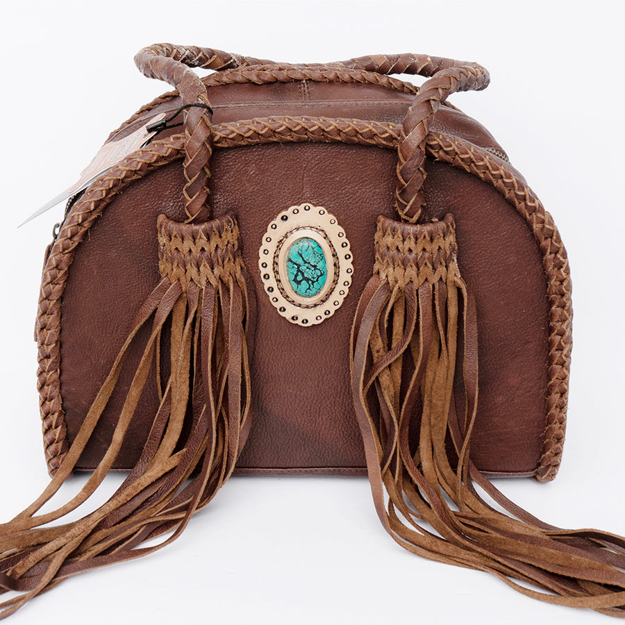 American Darling Tote Bag, Genuine Vegetable-Tanned Leather, Braided Trim and Fringes, Western Handcrafted Handbag for Women