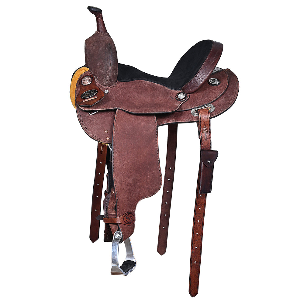 Comfytack Western Horse Barrel Racing Trail Pleasure American Leather Saddle Tack Set With Reins Brown