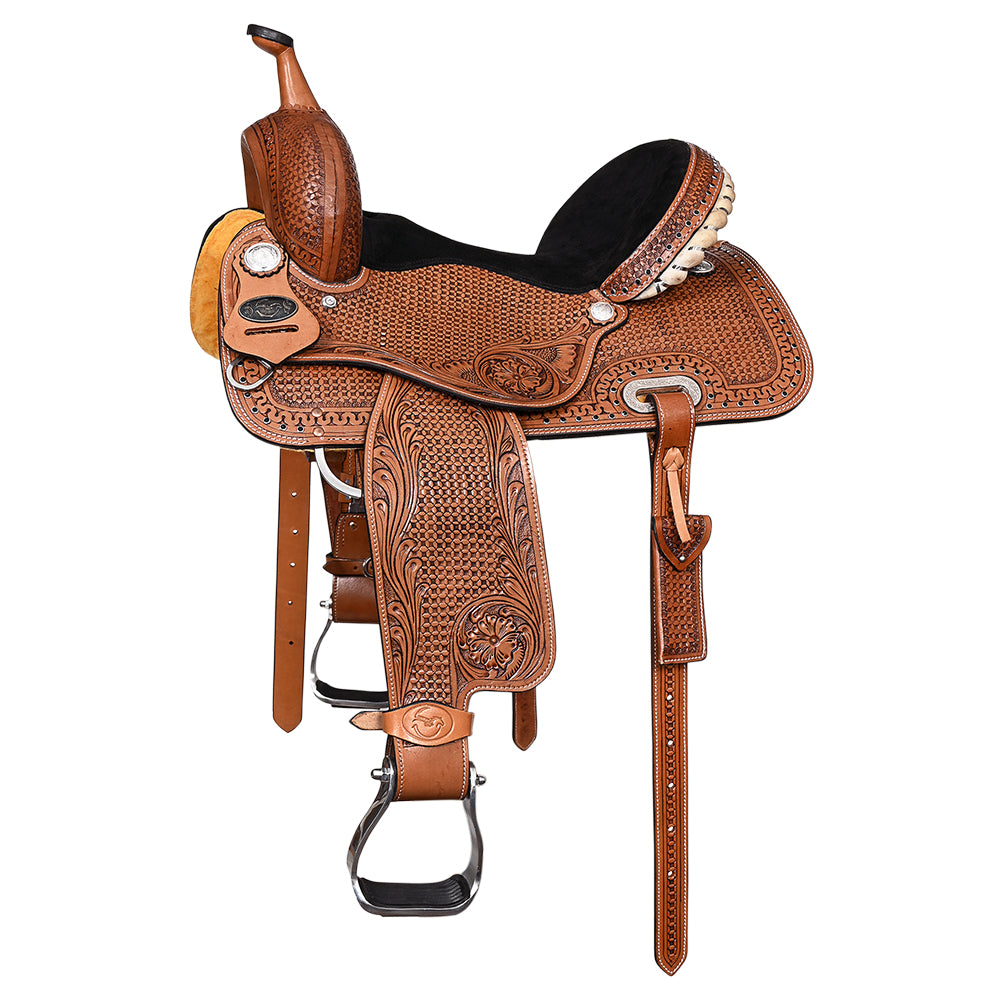 COMFYTACK Horse Barrel Racing American Leather Saddle Floral Dark Brown