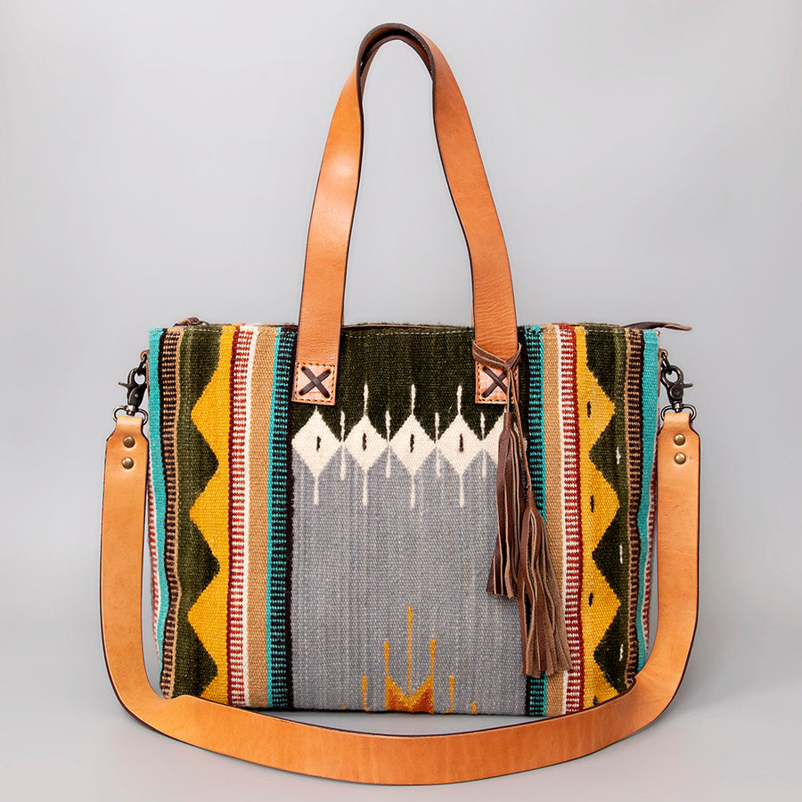 American Darling Tote Bag Hand Woven Saddle Blanket Genuine Leather Western Purse Large Shoulder Bag with YKK Zipper