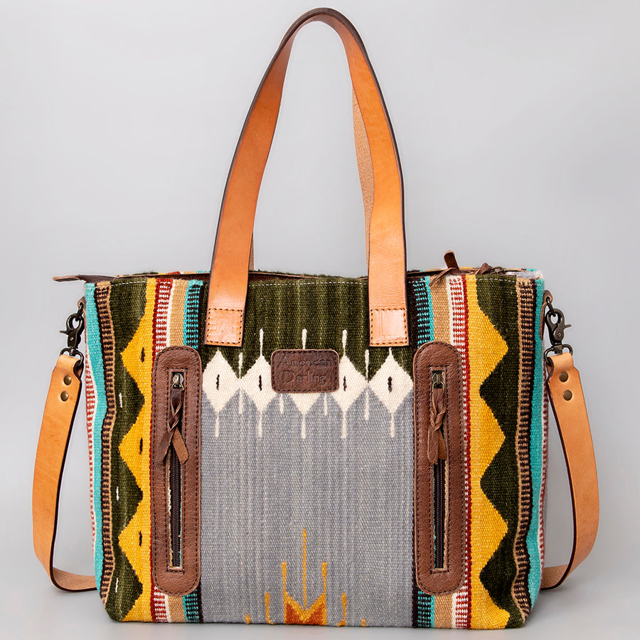 American Darling Tote Bag Hand Woven Saddle Blanket Genuine Leather Western Purse Large Shoulder Bag with YKK Zipper
