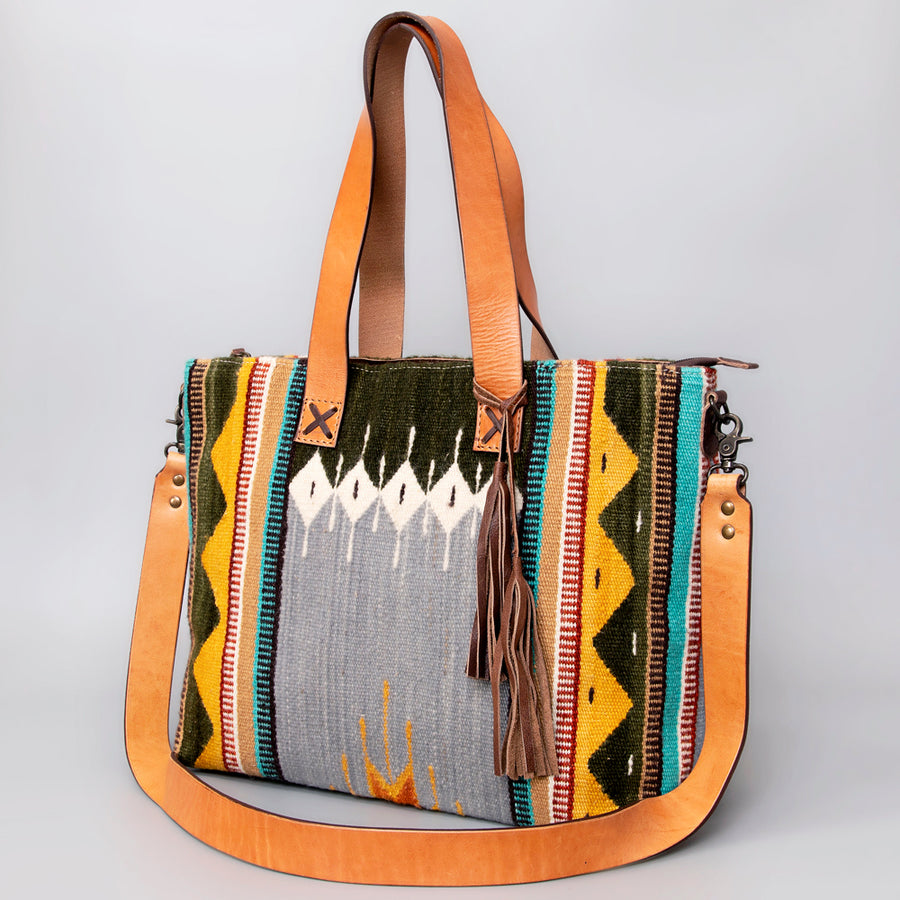 American Darling Hand Woven Saddle Blanket Western Leather Tote Bag - Uhorse