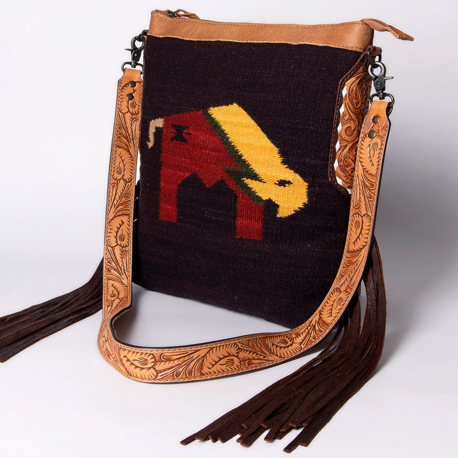 American Darling Handcrafted Hand Tooled Leather Saddle Blanket Cross body Bag - Uhorse