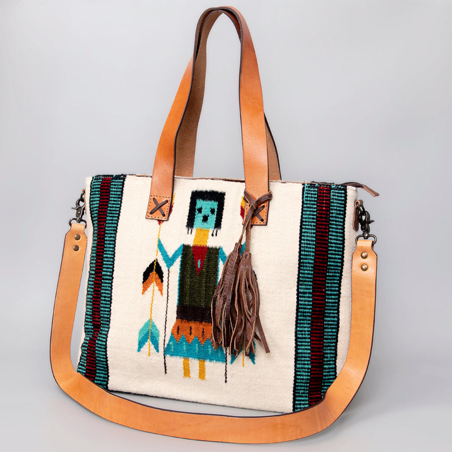 American Darling Hand Woven Saddle Blanket Western Leather Tote Bag with Tassels - Uhorse