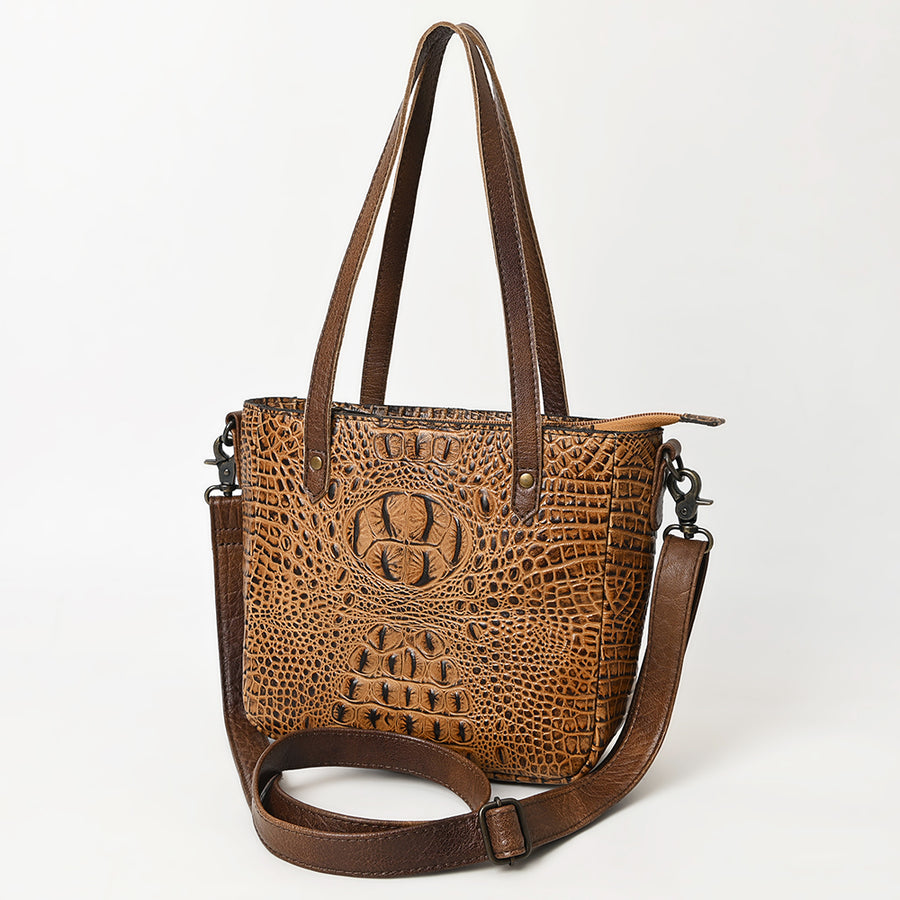 American Darling Western Leather Tote Bag Crocodile Embossed Handcrafted Purse - Uhorse