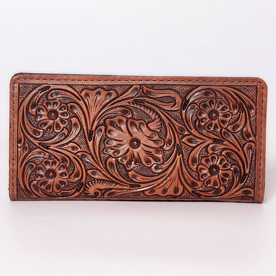 American Darling Western Clutch Bag Hand Tooled Floral Carved Genuine Vegetable Tanned Leather Purse with YKK Zipper