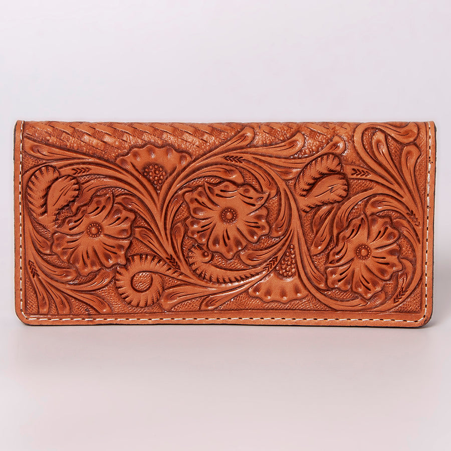 American Darling Western Clutch Bag Hand Tooled Floral Carved Genuine Vegetable Tanned Leather Purse with YKK Zipper