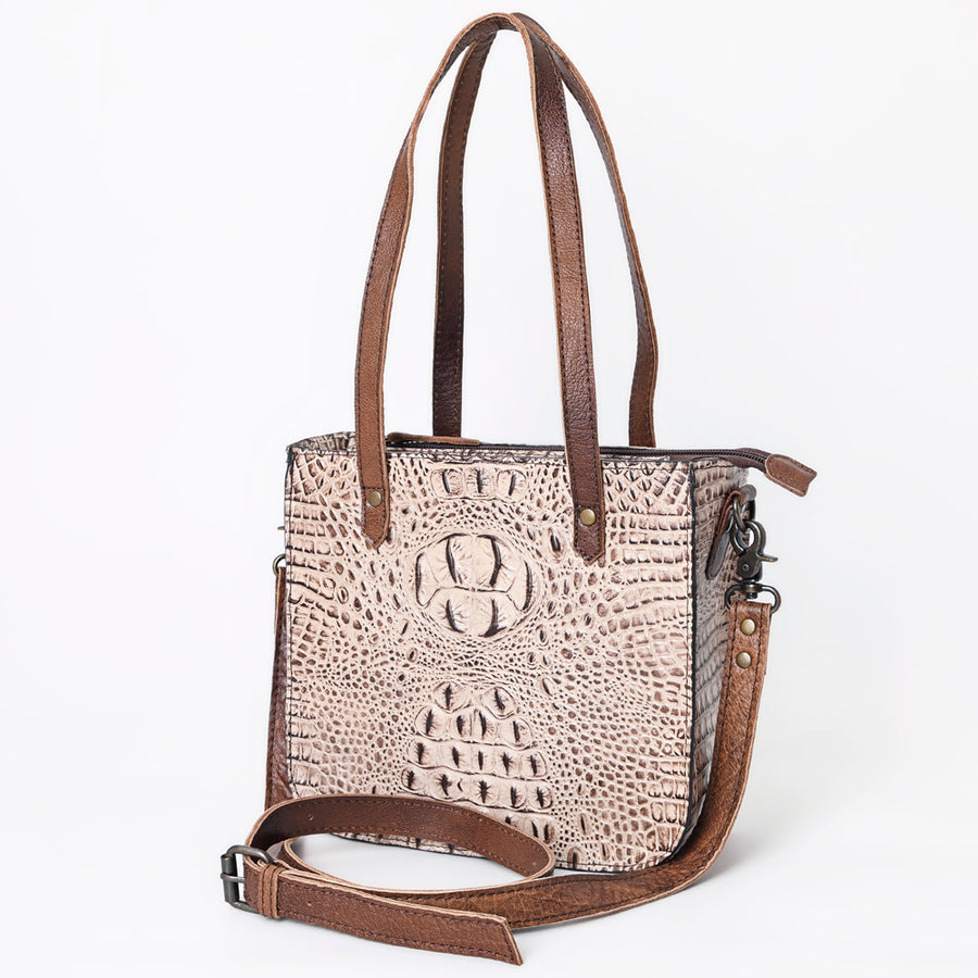 American Darling Western Leather Tote Bag Crocodile Embossed Handcrafted Purse - Uhorse