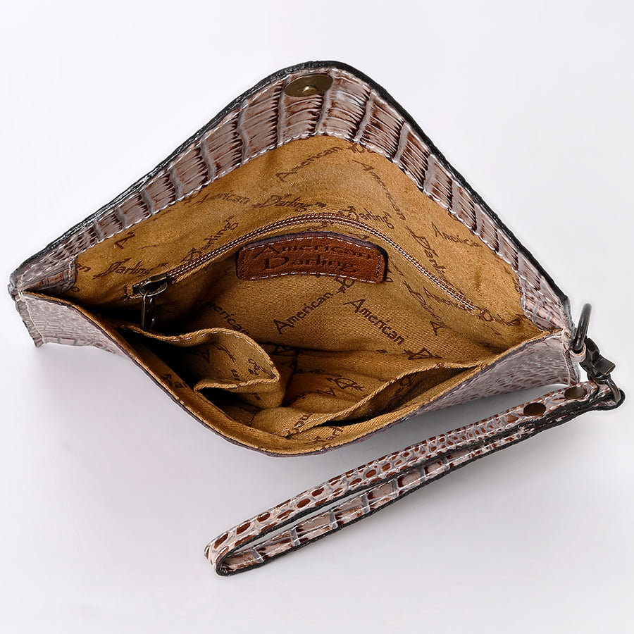 American Darling Western Leather Coin purse, Crocodile Embossed Genuine Leather, Eco-Friendly Handcrafted Small Pouch