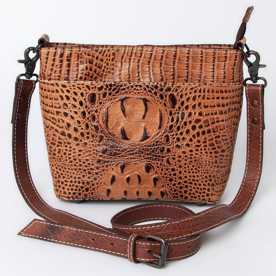 American Darling Western Leather Cross body Bag, Crocodile Embossed Full Grain Genuine Leather, Eco-Friendly Handcrafted Purse