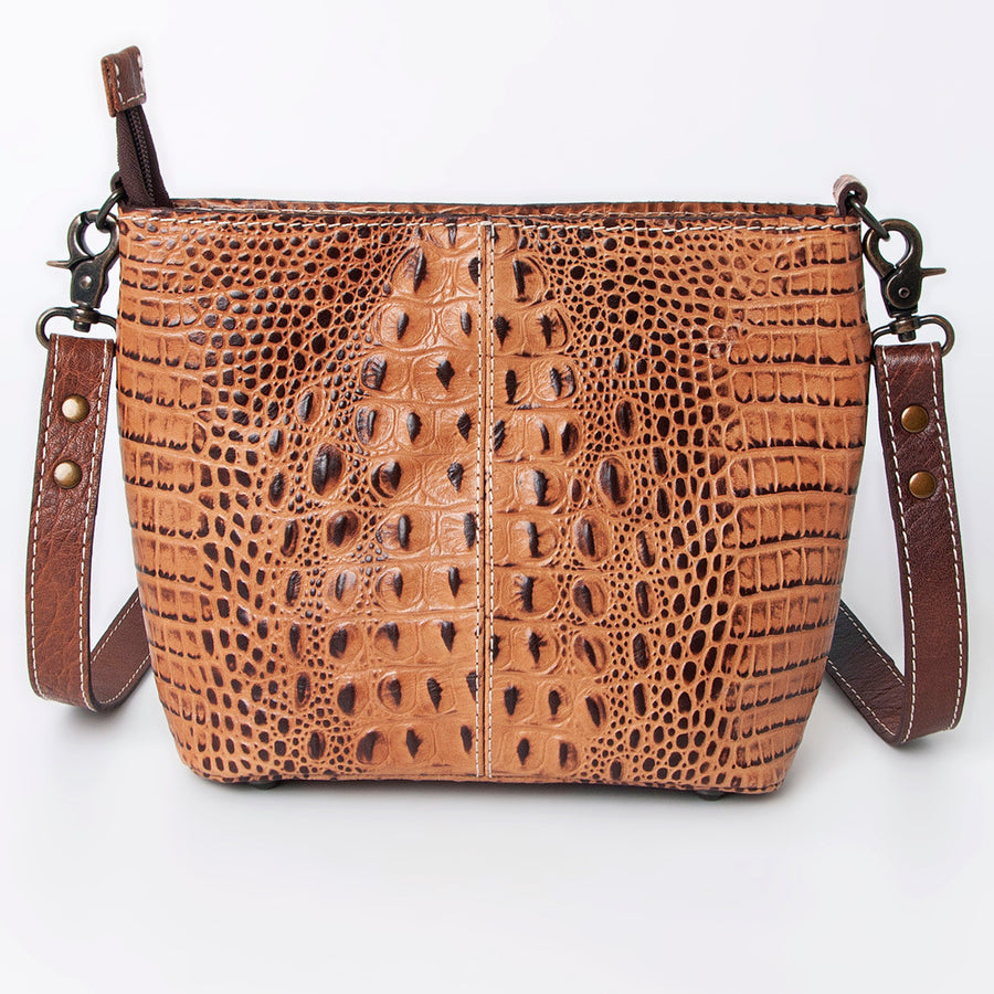 American Darling Western Leather Cross body Bag, Crocodile Embossed Full Grain Genuine Leather, Eco-Friendly Handcrafted Purse
