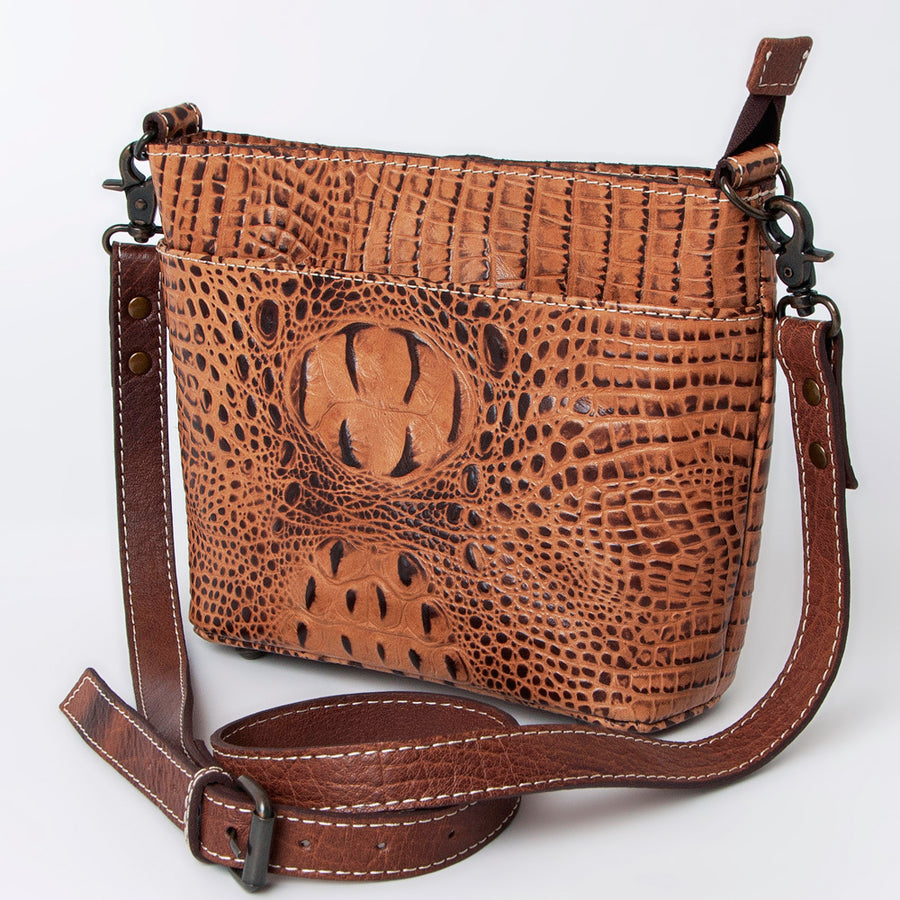 American Darling Crocodile Embossed Western Leather Cross body Bag - Uhorse