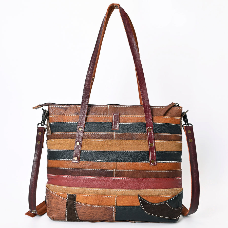 American Darling Leather Tote Bag – Colorful Leather Stripes, Western Style Handbag, Spacious Design